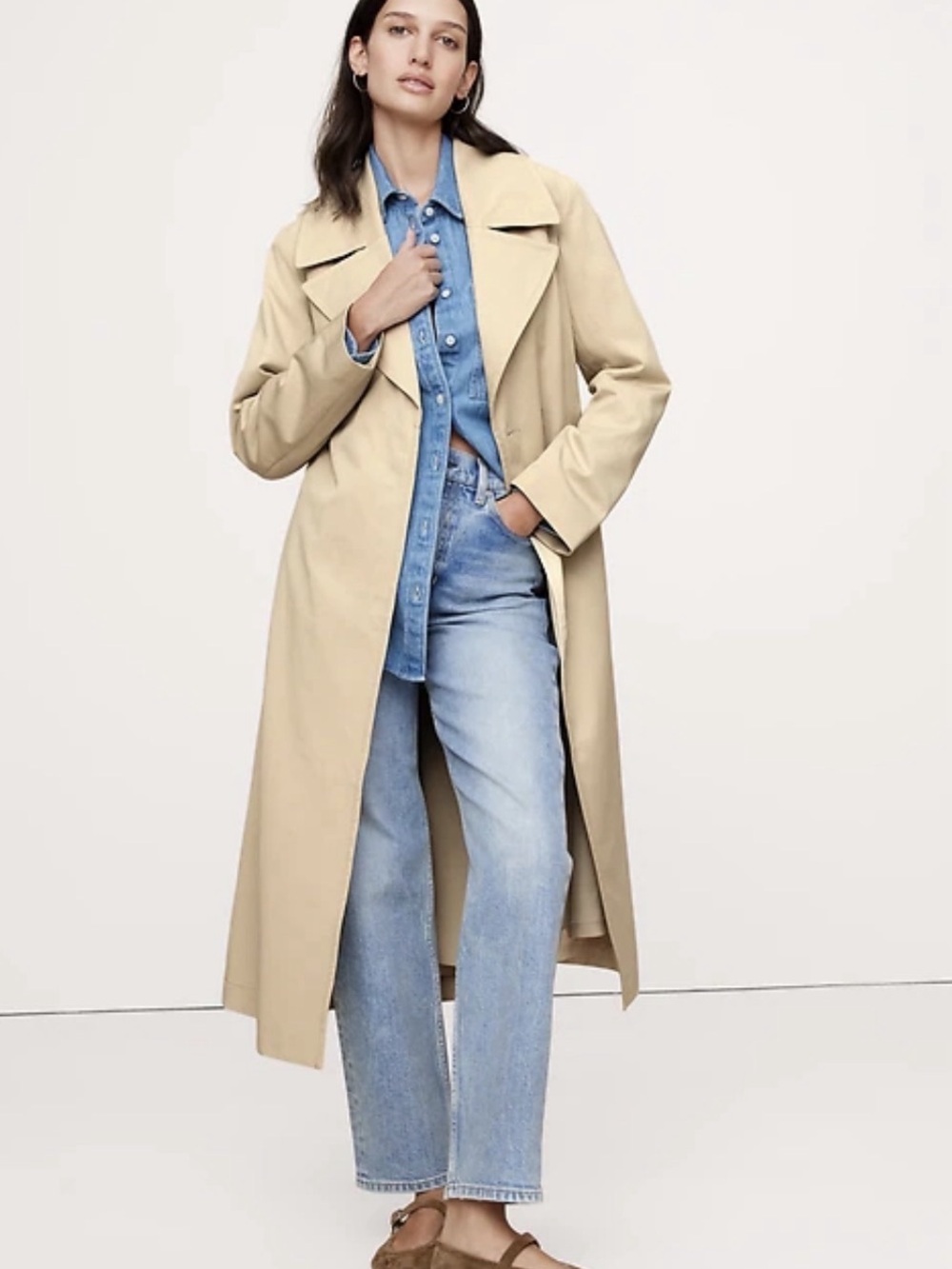 Banana Republic Women's 100% Cotton Drapy Trench Coat in Beige Size Medium NWT